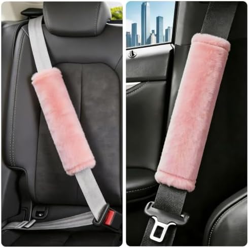 Amooca 2-Pack Soft Furry Universal Seatbelt Cover Car Shoulder Pad - Image 6
