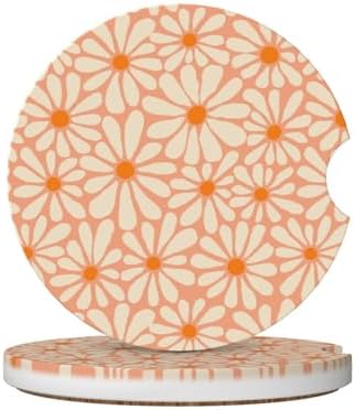 Orange Floral Car Coasters for Cup Holders, 2 Pack Car Cup Holder Coasters for by Unknown