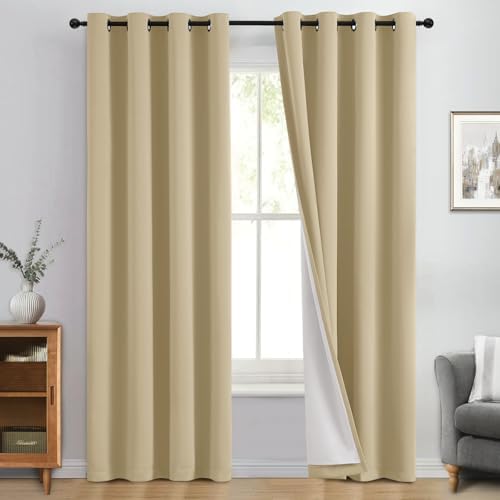 Yakamok Beige 100% Blackout Curtains 84 Inches Long by Yakamok