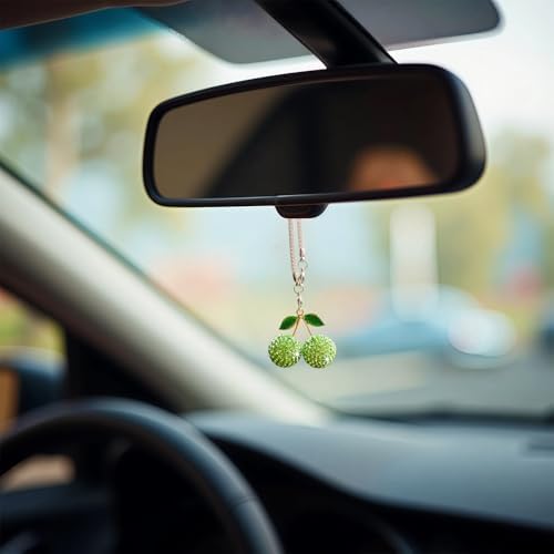 Bling Cherry Car Hanging Ornament, Cute Crystal Rear View Mirror Pendant - Image 6