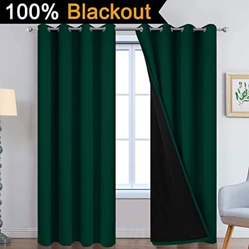 Yakamok Dark Green 100% Blackout Curtains 96 Inches Long 52" Wide 2 Panels - Image 2