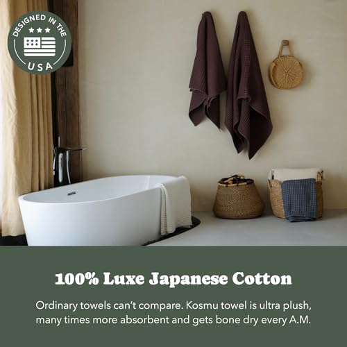 Luxury Organic Japanese Cotton Waffle Bath Towel | Thick, Quick Dry Bathroom - Image 3