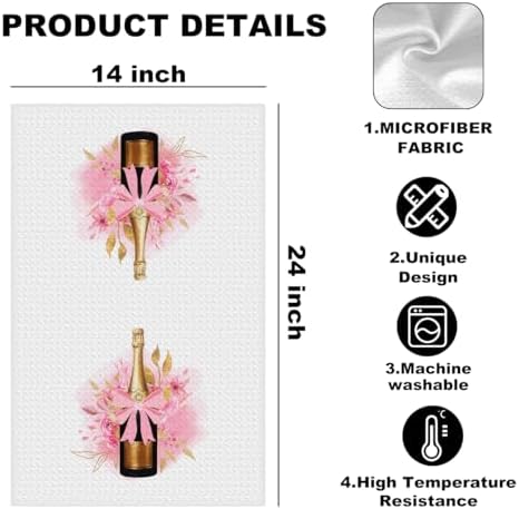 Elegant Champagne Bottle Kitchen Towels, Coquette Pink Bow Hand Towels - Image 2