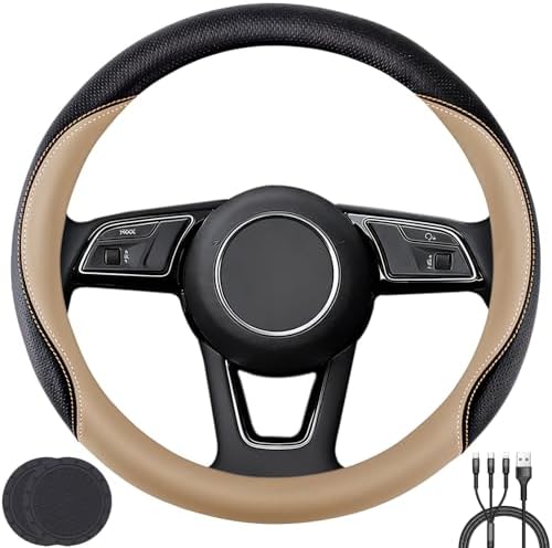 Car Steering Wheel Cover, Non-Slip Leather Protector by KANYO-AUTO