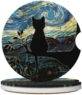 Aesthetic Black Cat Car Coasters by Unknown