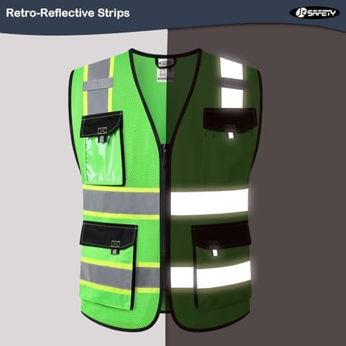 JKSafety Safety Vest for Men Women Hi Vis Reflective Vest JK220 Green L - Image 2