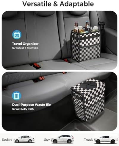 Corduroy Car Trash Can with Lid and Mesh Pockets - Image 5