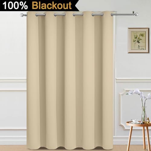 Yakamok Beige 100% Blackout Patio Door Curtain Panels W70 x L84, 1 Panel - Image 2