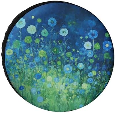 Heavy Duty Spare Tire Cover 14inch Blue and Green Flowers Weatherproof Wheel by HighonHi