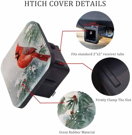 Rubber Hitch Tube Cover Cardinal Bird Winter Cardinal Bird Red Standard 2" - Image 3