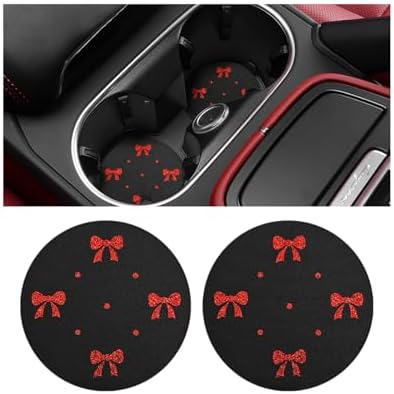 2PCS Car Coasters Rhinestone Bow Cup Holder Pad Anti-Slip Red by KHGUZ