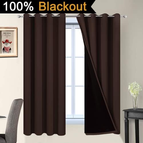 Yakamok Chocolate Brown Blackout Curtains 63 Inches Long 52" Wide, 2 Panels - Image 2