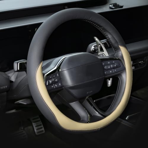 Valleycomfy Microfiber Leather Steering Wheel Cover 14.5"-15" Beige by Valleycomfy