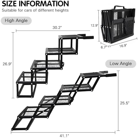 DGSL Folding Dog Stairs for Car, Mesh 16.9" Wide 4-Step Non-Slip Pet Steps - Image 2