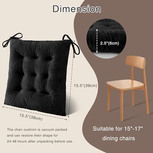OVOV 4 Pack Chair Cushions for Dining Chairs 15.5"x15.5" Black - Image 2