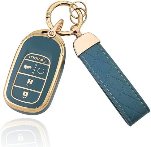 TPU Key Fob Cover with Leather Keychain, Compatible with Honda Accord Civic by Aoocar