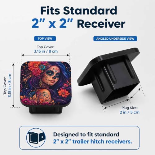 Hitch Cover Receiver Tube Hitch Plug Mexican Sugar Skull Woman, Tool-Free - Image 2