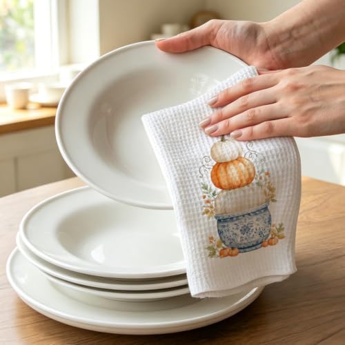Harvest Pumpkin Kitchen Towel, Chinoiserie Fall Decor Gift Dish Towel - Image 3