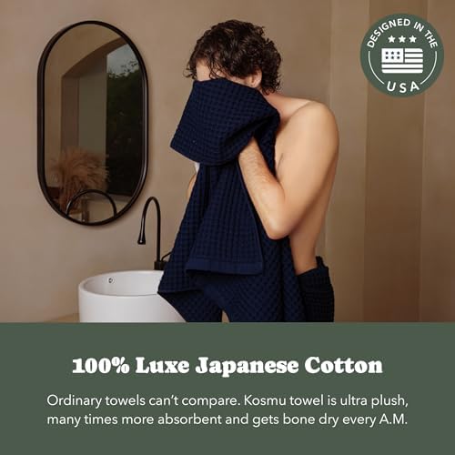 Luxury Organic Japanese Cotton Waffle Bath Towel | Thick, Quick Dry Bathroom - Image 3