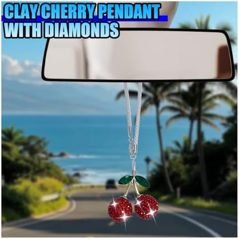 Bling Cherry Car Rear View Mirror Charm - Image 3