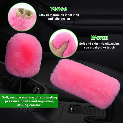 Ziciner 2PCS Plush Car Gear Shift Knob Cover & Handbrake Cover, Comfortable - Image 3