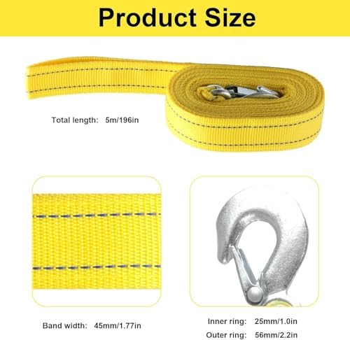 Tow Straps Heavy Duty with Hooks, 1.7" x 16.4 Ft, 227 lbs with Hooks - Image 2