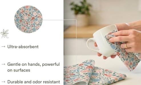 Blue and Pink Floral Kitchen Towels, Waffle Weave Microfiber, 2 Pack - Image 5