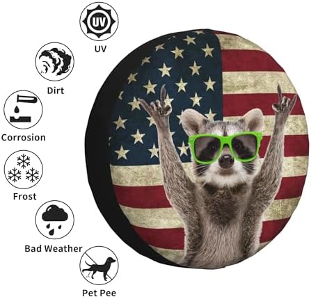 Spare Tire Cover for RV Camper Funny Cute Raccoon American Flag, Weatherproof - Image 5