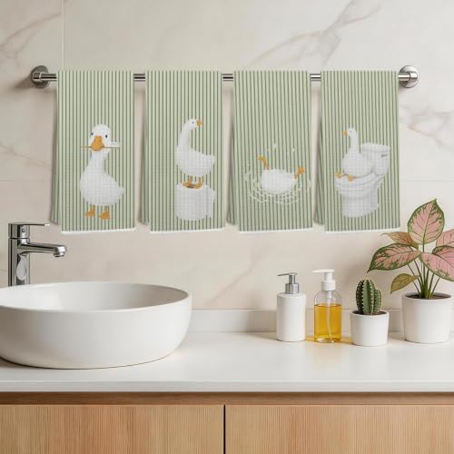 4 Pcs Funny Goose Hand Towels for Bathroom, Microfiber Dishcloth 14x24In - Image 4