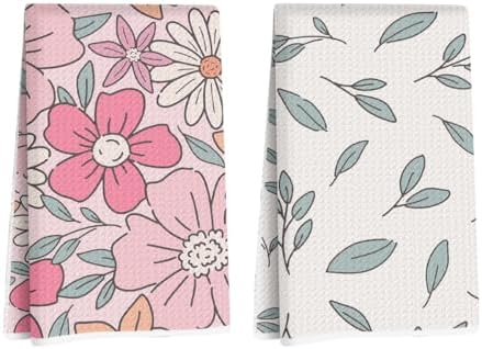 2 Pcs Colorful Flower Towels Decorative Hand Towels by Blue+Leaves