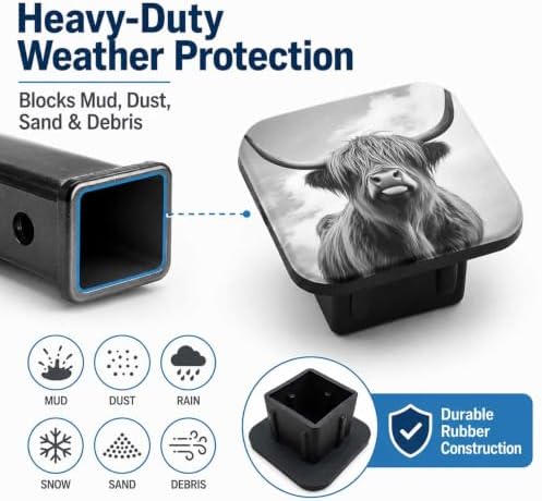 Highland Cattle Cow 2" Hitch Cover, Rubber Towing Hitch Covers Hitch Protector - Image 6