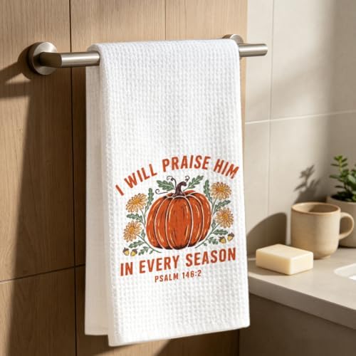 Christian Thanksgiving Kitchen Towel, Fall Pumpkin Bible Verse Dish Towel - Image 6