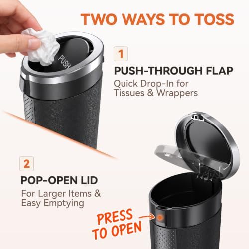 Car Trash Can with Lid, 2 Pack Mini Cup Holder Trash Can with 60 Bags, 900ML - Image 3
