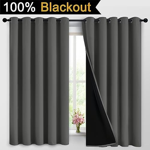 Yakamok Dark Grey 100% Blackout Curtains 63 Inches Long 62" Wide 2 Panels - Image 2