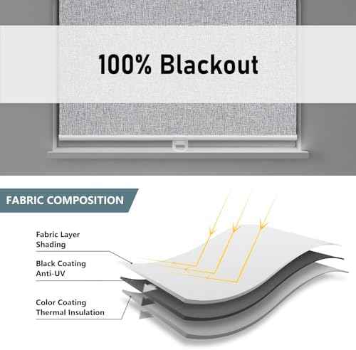 AOSKY Blackout Cordless Roller Shades, 33.5" W x 72" H, Heather Grey - Image 5