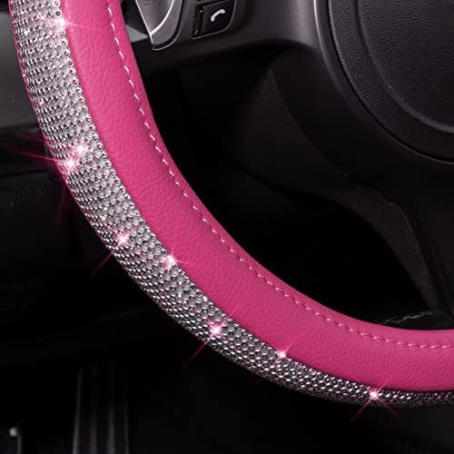 CAR PASS Diamond Pink Leather Steering Wheel Cover, - Image 6