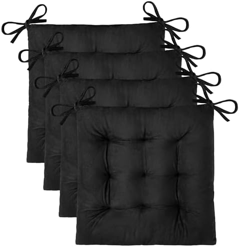 OVOV 4 Pack Chair Cushions for Dining Chairs 15.5"x15.5" Black by OVOV