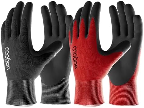 COOLJOB Gardening Gloves for Men, 2 Pairs Breathable Rubber Coated for Garden by COOLJOB