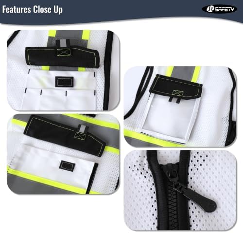 JKSafety Safety Vest for Men Women Hi Vis Reflective Vest JK220 White L - Image 3