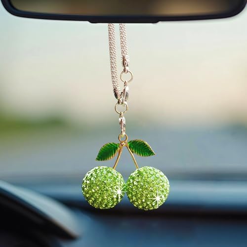 Bling Cherry Car Hanging Ornament, Cute Crystal Rear View Mirror Pendant by YOYLMAL