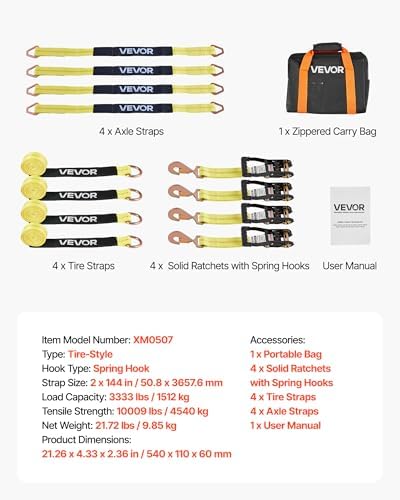 VEVOR Wheel Chock Tie-Down Kit, Tire-Style Trailer Tie Down Strap, Car Tie Down - Image 7