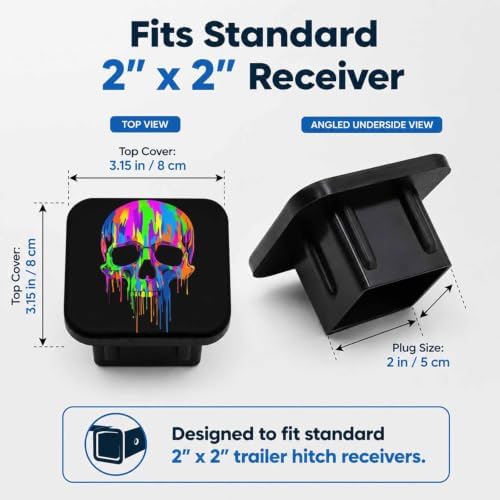 Hitch Cover Receiver Tube Hitch Plug Rainbow Skull, Tool-Free Install Tow Hitch - Image 2