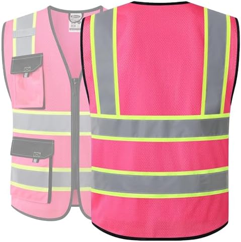 JKSafety Safety Vest for Men Women Hi Vis Reflective Vest JK220 Pink L - Image 5