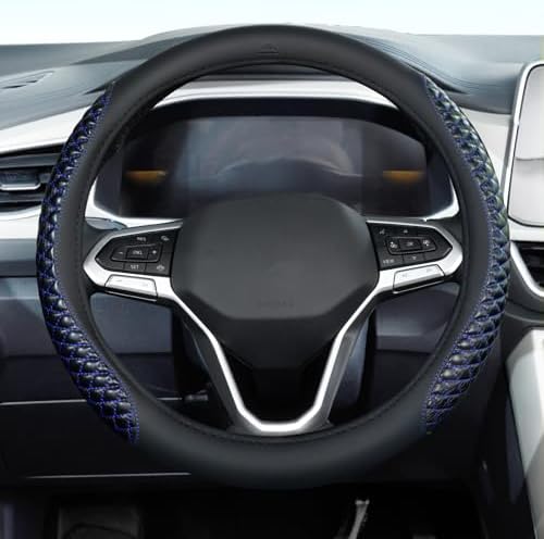Coverado Car Steering Wheel Cover, Nappa Leather Black & Blueline Steering by COVERADOAUTO