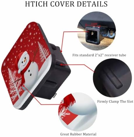 Snowman 2 Inch Winter Christmas Snowflake Red Rubber Receiver Tube Hitch Plug - Image 3