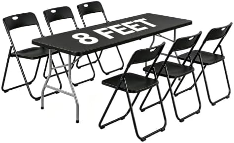 8 FT Folding Table Set with 6 Black Plastic Folding Chairs by WelcometoEDWINENE