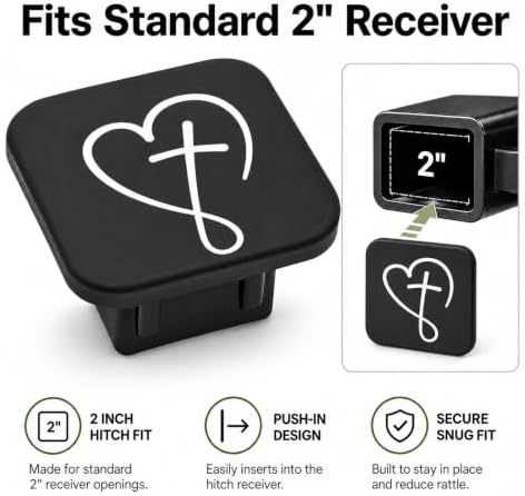 Faith Cross Heart Trailer Hitch Cover, 2 Inch Rubber Receiver Plug - Image 4