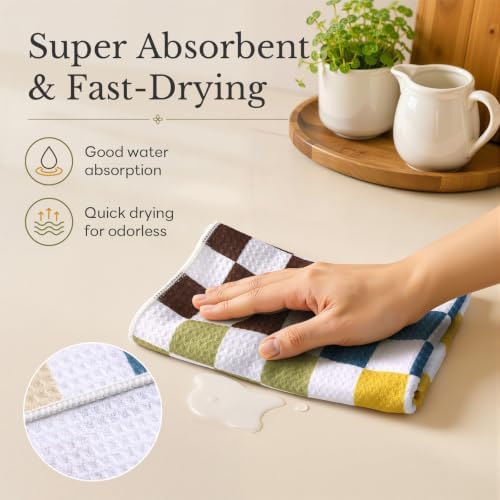 Homaxy Large Waffle Weave Kitchen Towels 2 Pack, Geo Check - Image 4