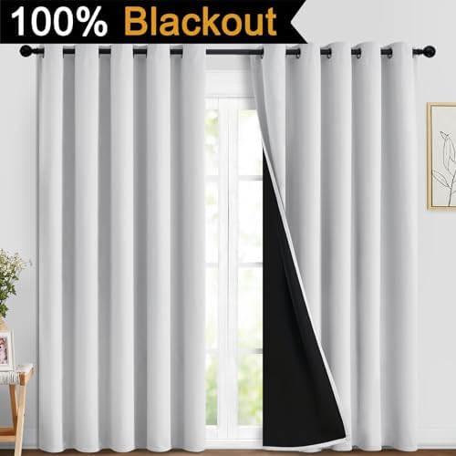 Yakamok Greyish White 100% Blackout Curtains 84 Inches Long, 2 Thick Layers - Image 2
