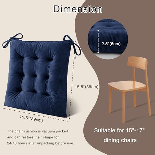 OVOV 4 Pack Chair Cushions for Dining Chairs 15.5"x15.5" Navy - Image 2